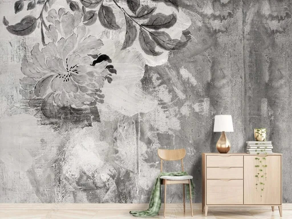 Black & White Flowers Rush Wallpaper Mural