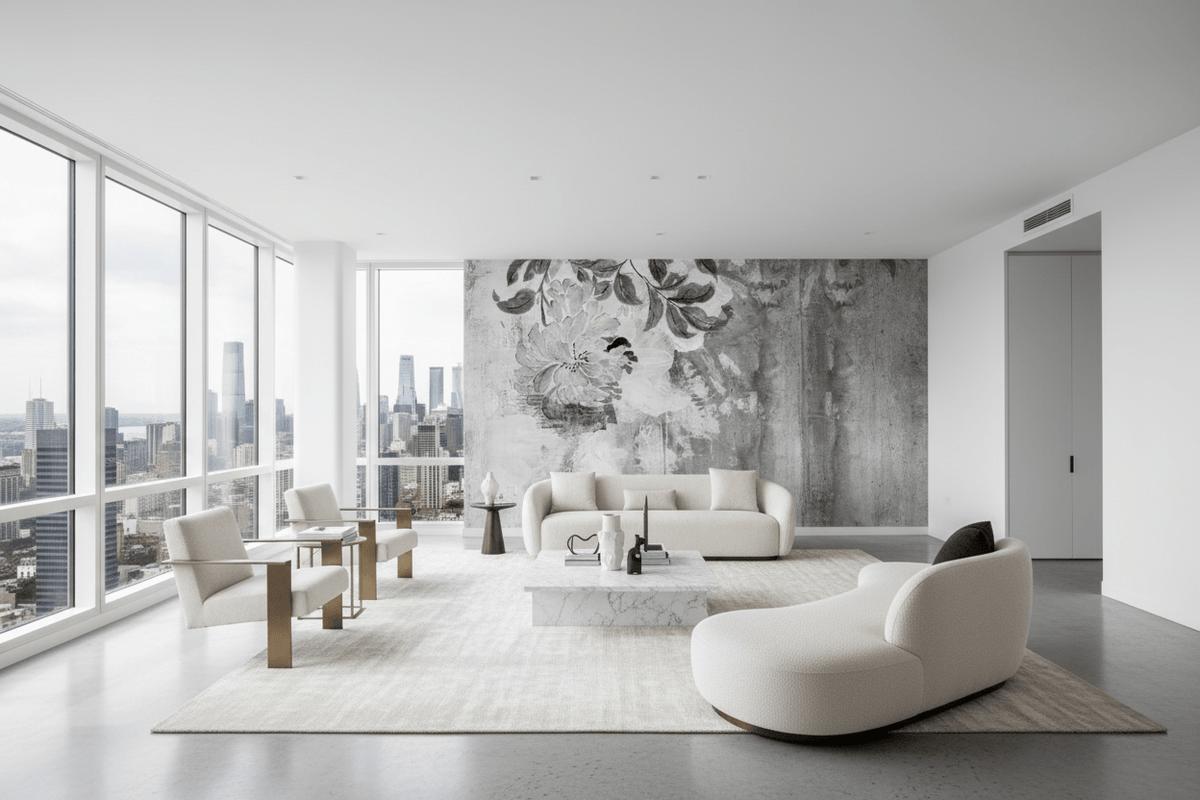 Black & White Flowers Rush Wallpaper Mural