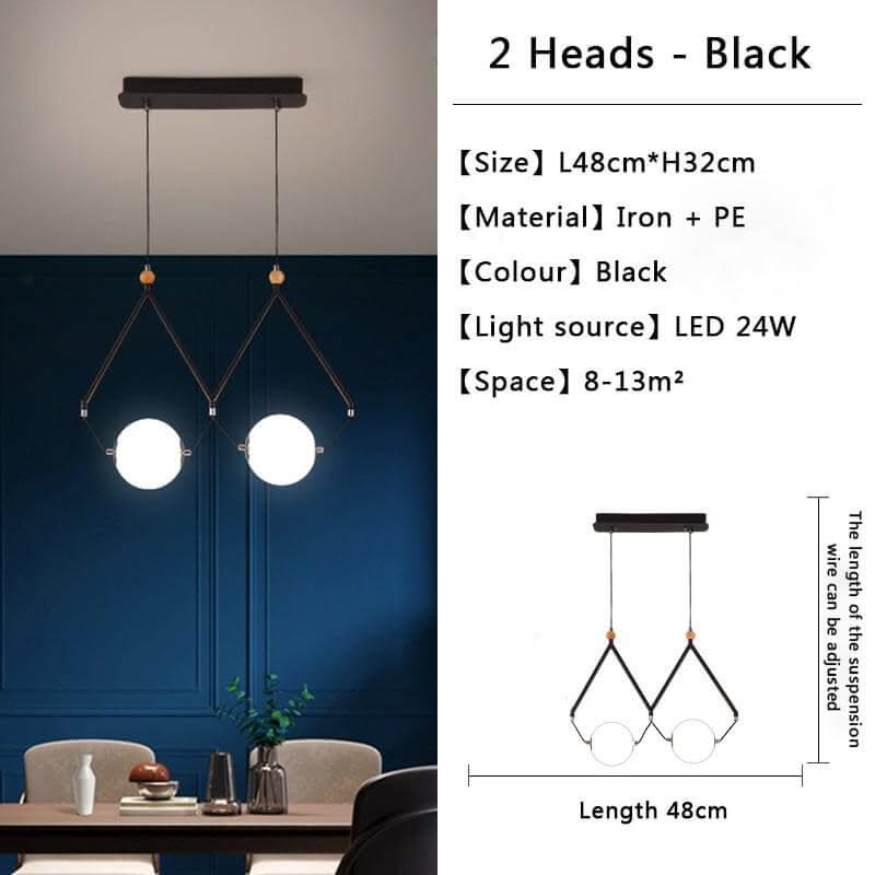 Black & Gold Globe LED Glass Balls Hanging Light for Kitchen Island