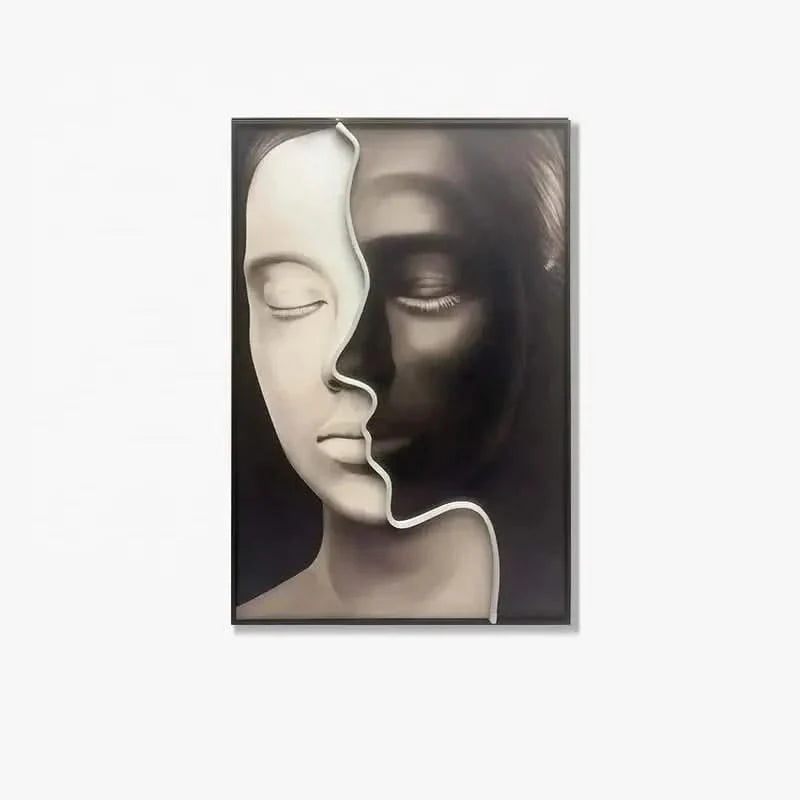 Black & White Neon LED Faces Wall Art – Minimalist Modern Light