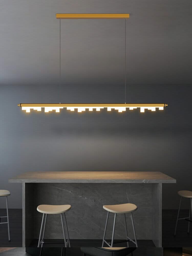 Blocks Linear LED Pendant Light for Kitchen Island – Black & Gold, Dimmable