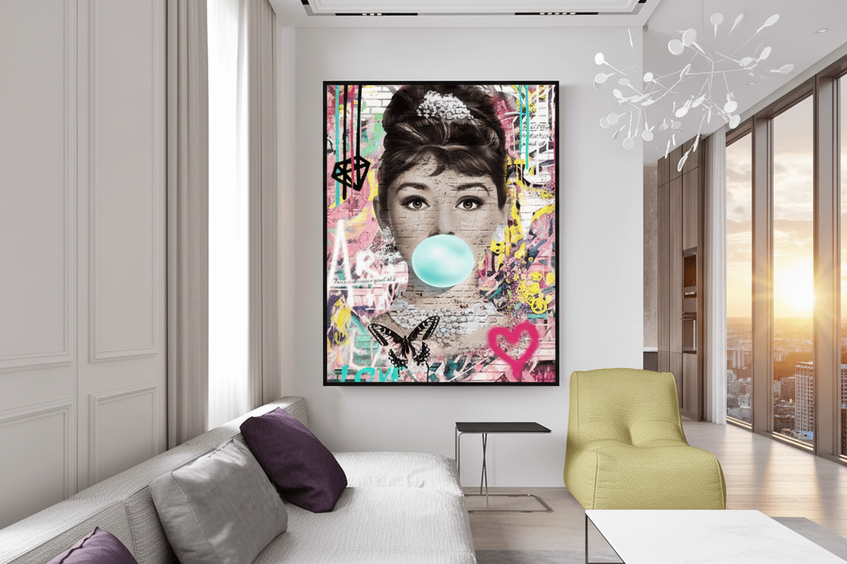 Blowing Bubbles: Audrey Hepburn Canvas Wall Art
