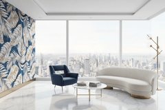 Blue Blushing Leaves Pattern Wallpaper Mural