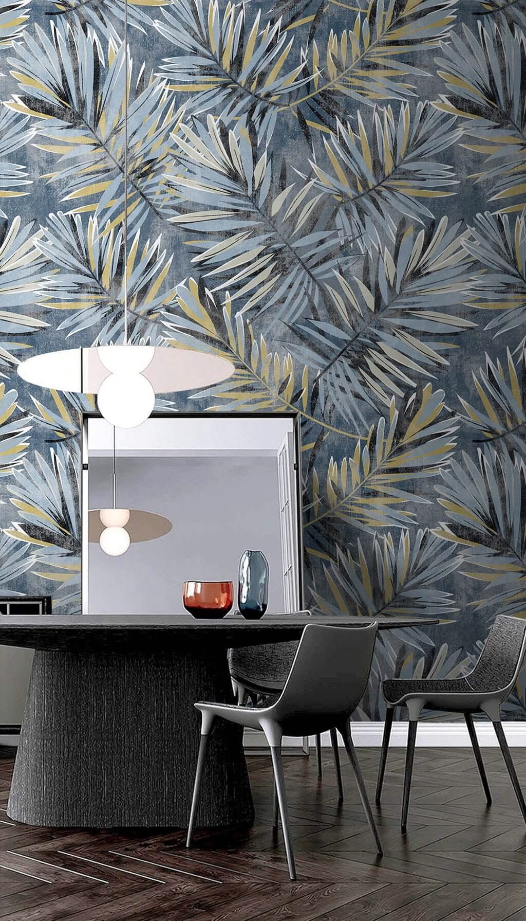 Blue Era Leaves Wallpaper Mural