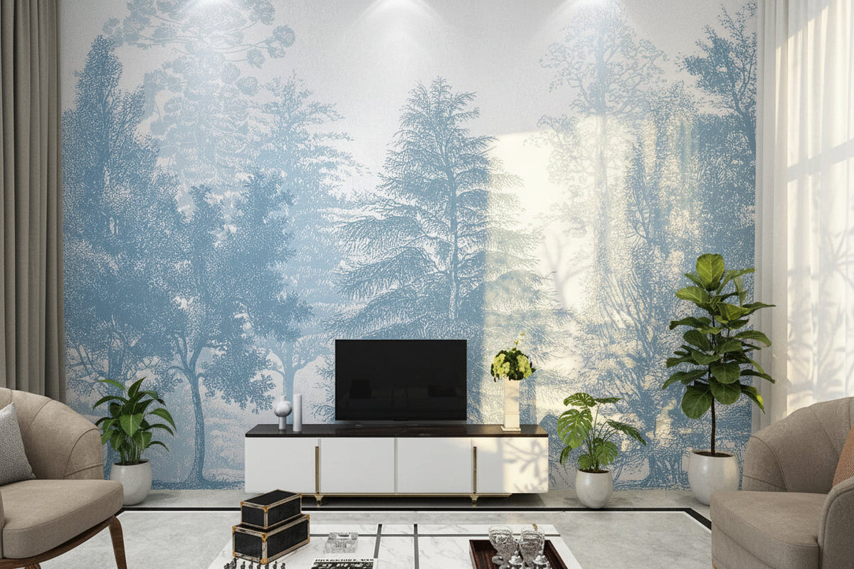 Blue Forest Trees Wallpaper Mural