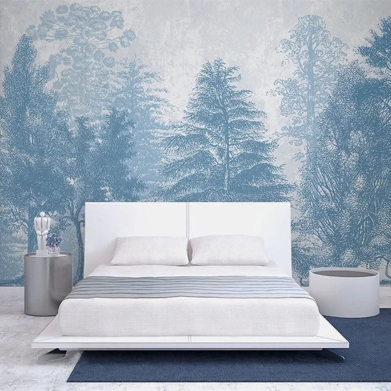 Blue Forest Trees Wallpaper Mural