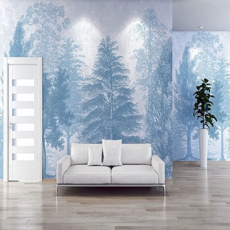 Blue Forest Trees Wallpaper Mural