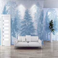 Blue Forest Trees Wallpaper Mural