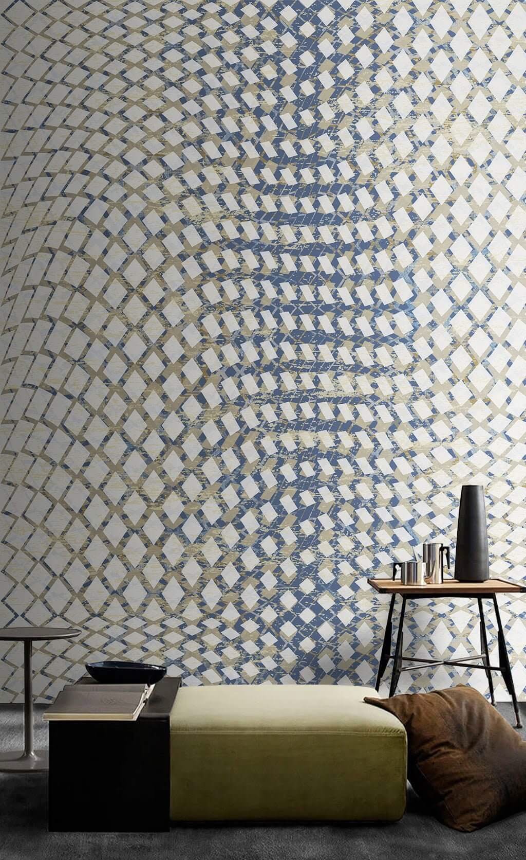 Blue Geometric Waves Wallpaper Mural