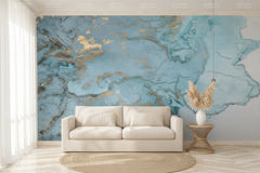 Blue & Gold Marble Wallpaper Mural