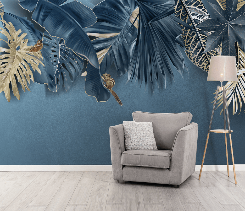 Blue Leafs Theme - Tropical Wallpaper Murals