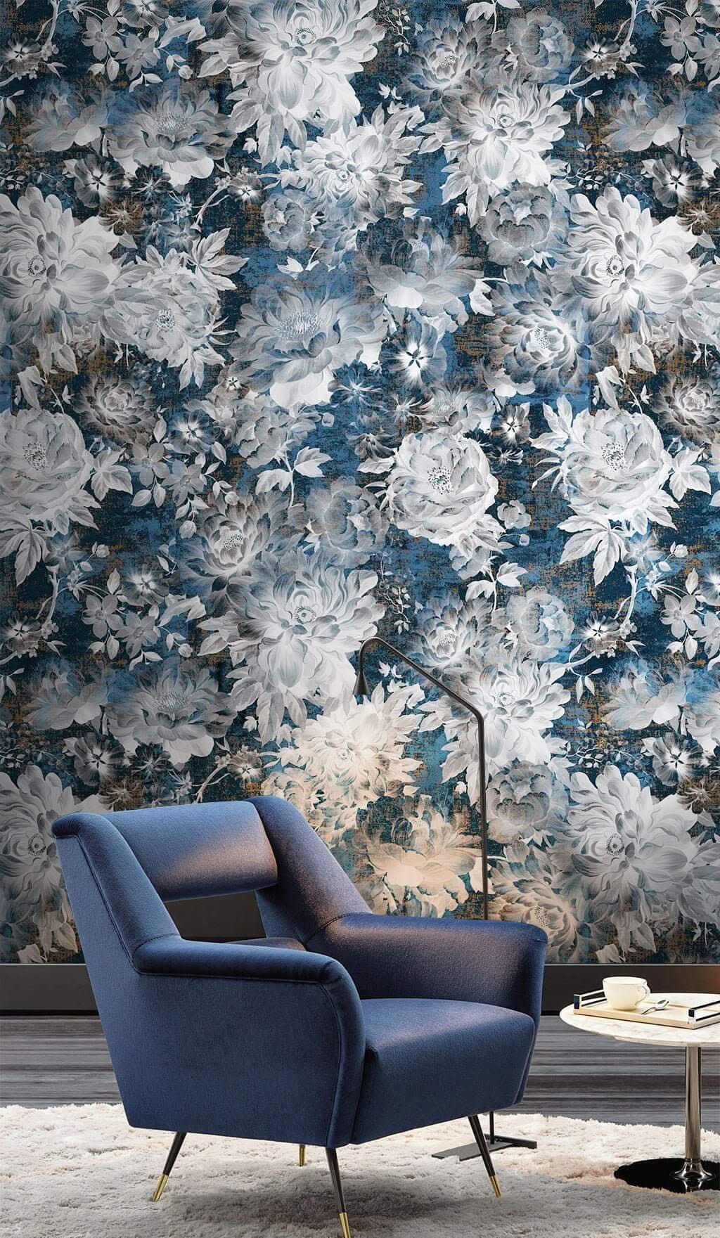 Blue Rose Floral Wallpaper Mural