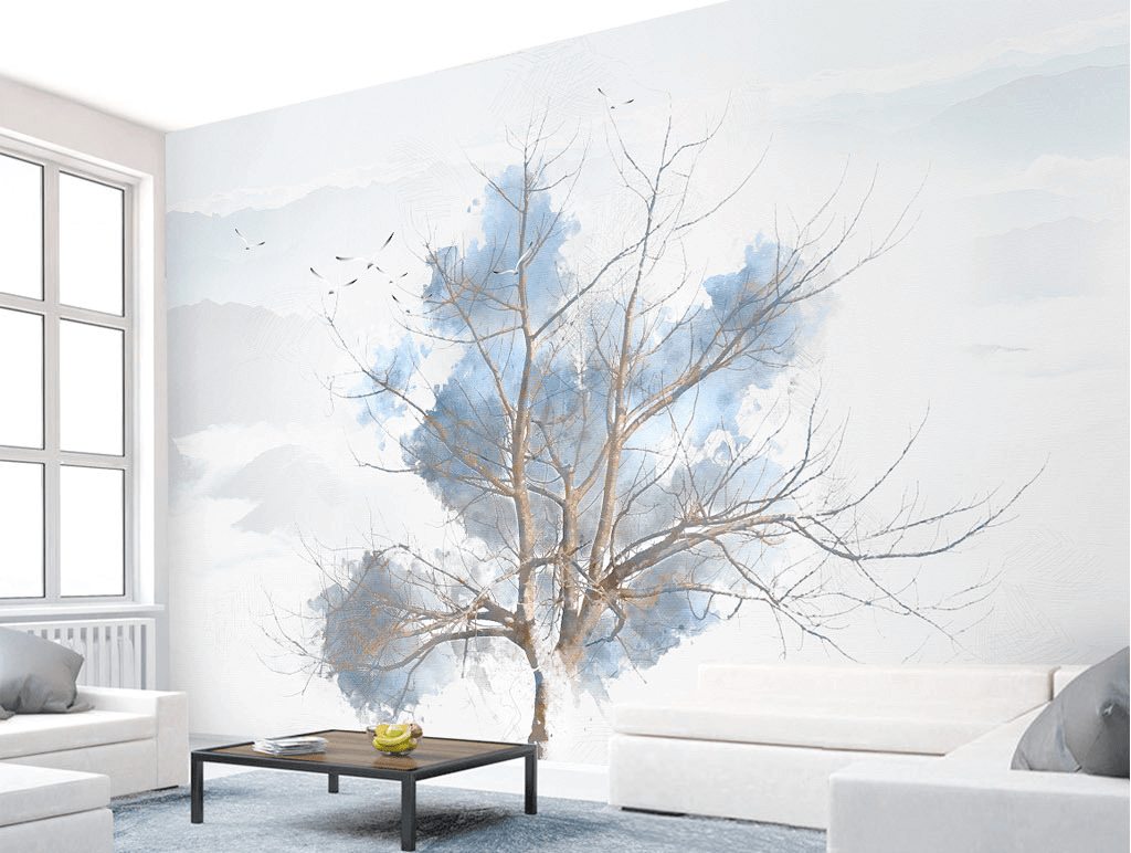Blue Tree Sketch Wallpaper Mural