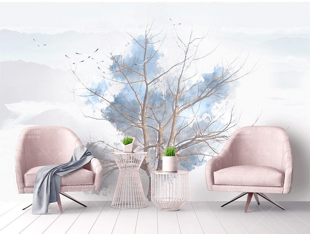 Blue Tree Sketch Wallpaper Mural