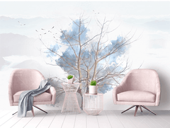 Blue Tree Sketch Wallpaper Mural