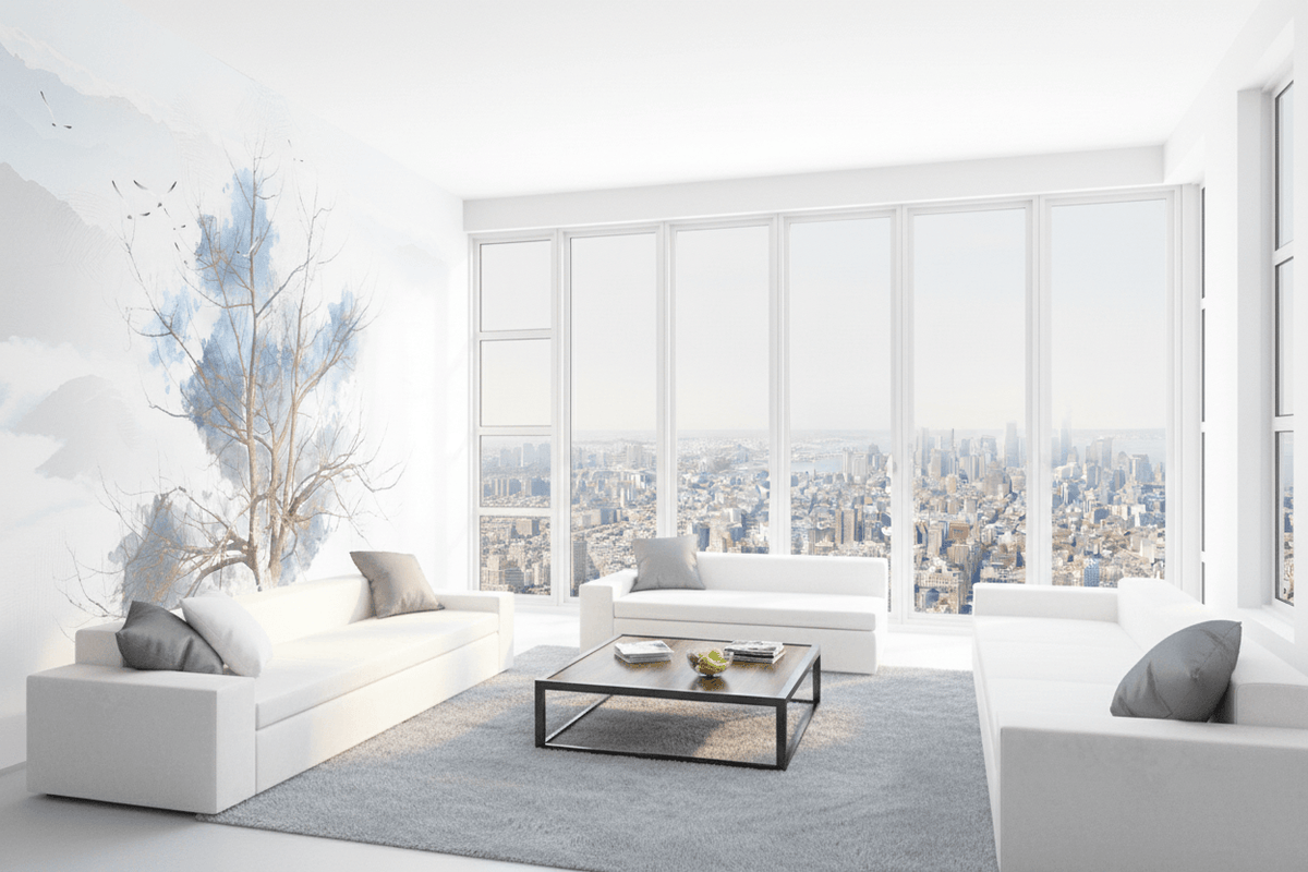 Blue Tree Sketch Wallpaper Mural