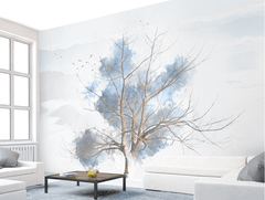 Blue Tree Sketch Wallpaper Mural