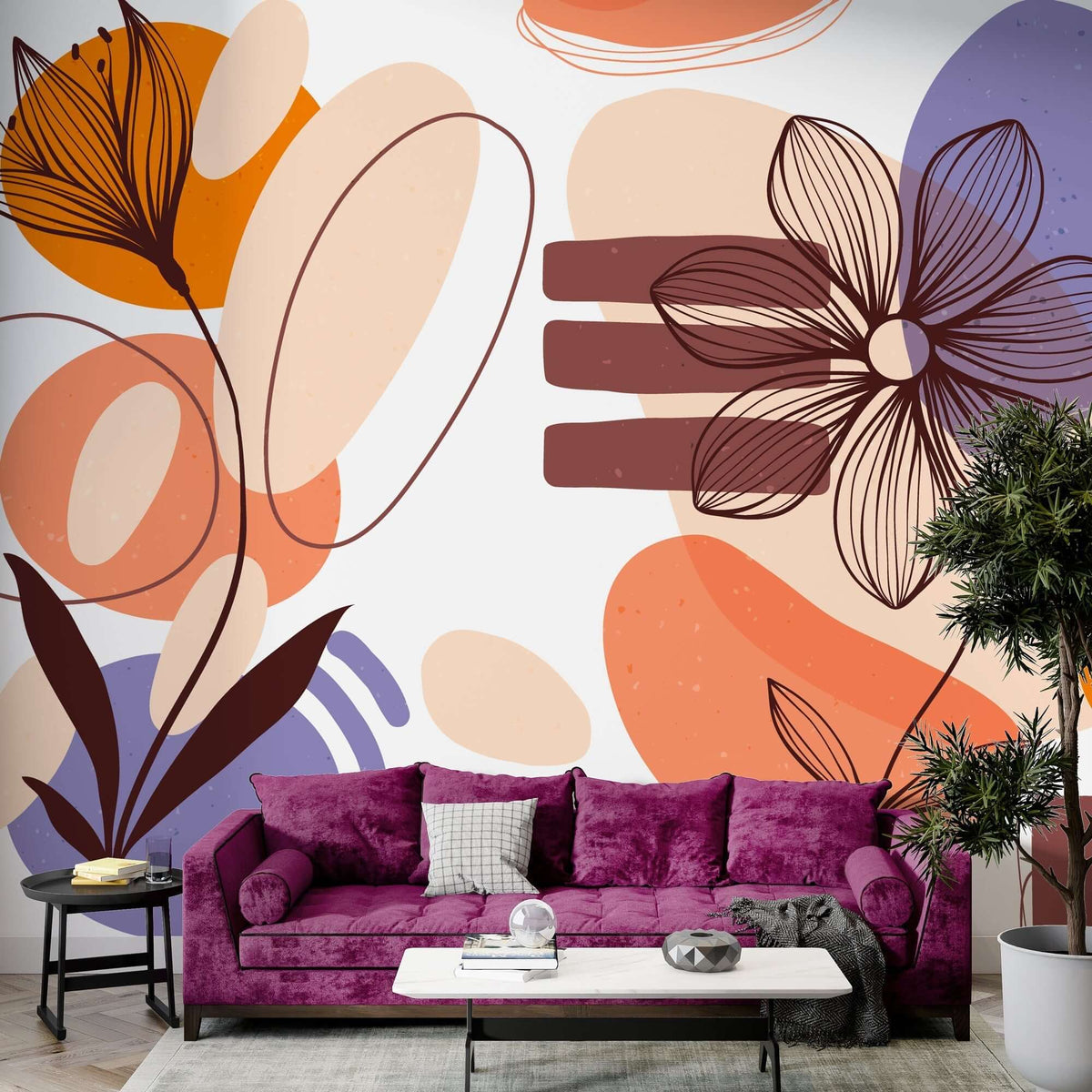 Boho Florals Wallpaper Mural - Enhance Your Space!
