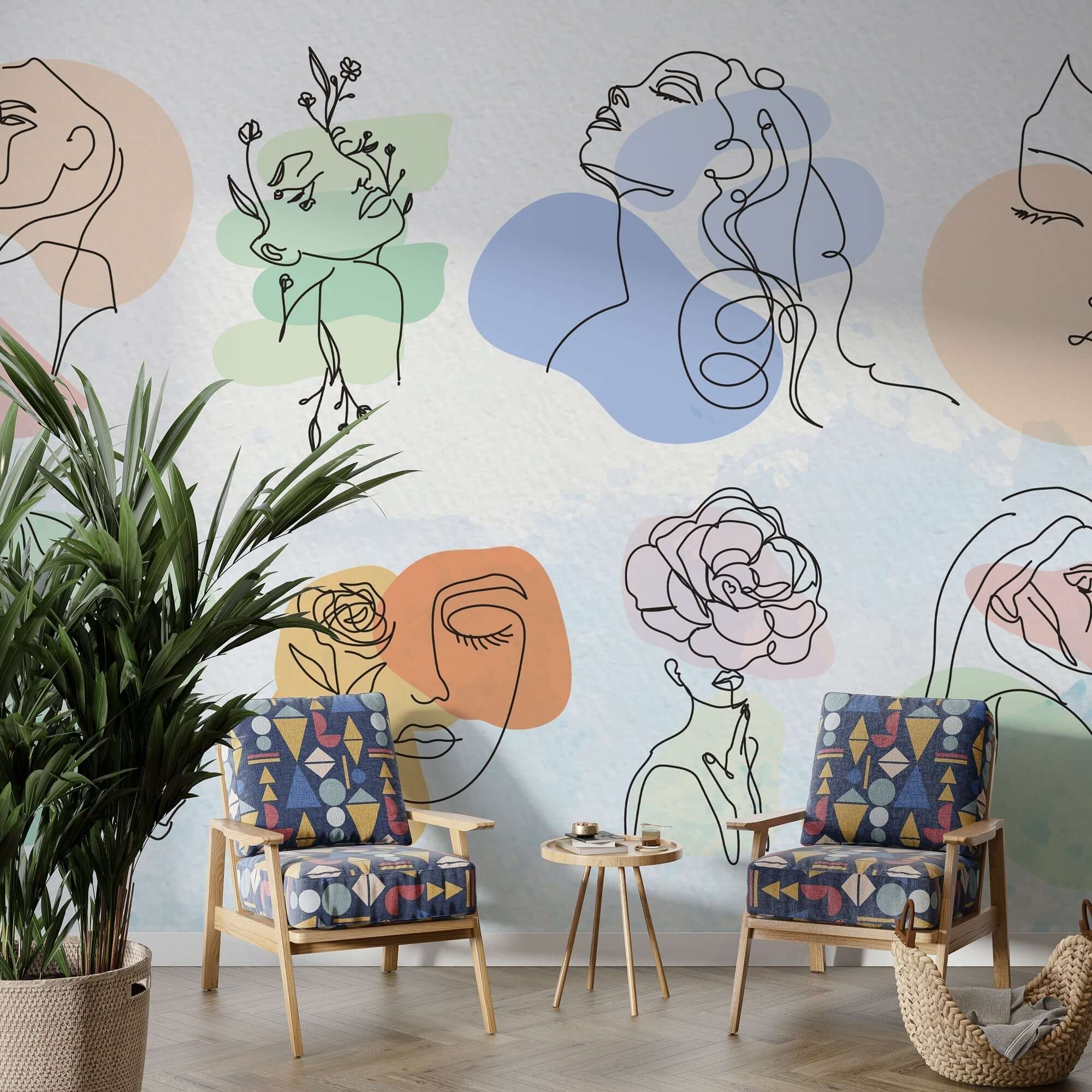Boho Line Art Wallpaper Mural