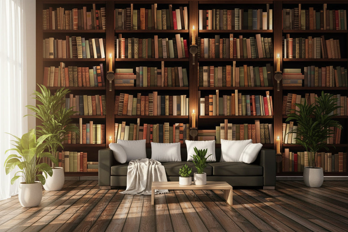 Bookshelf Library Wallpaper Mural