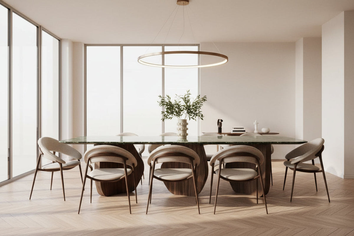 Brass Walnut Wood Designer Dining Table – Handcrafted, Multiple Sizes