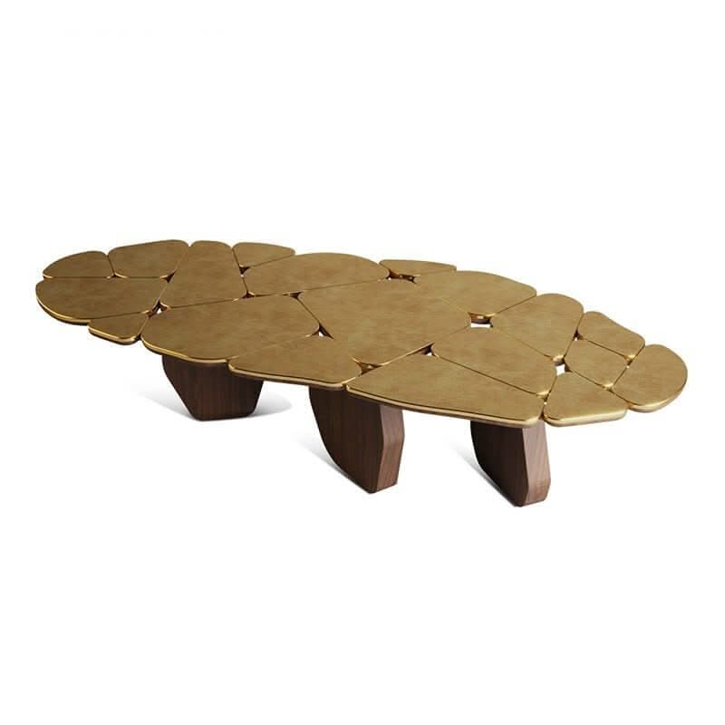 Brass Walnut Wood Designer Dining Table – Handcrafted, Multiple Sizes