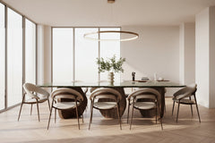 Brass Walnut Wood Designer Dining Table – Handcrafted, Multiple Sizes