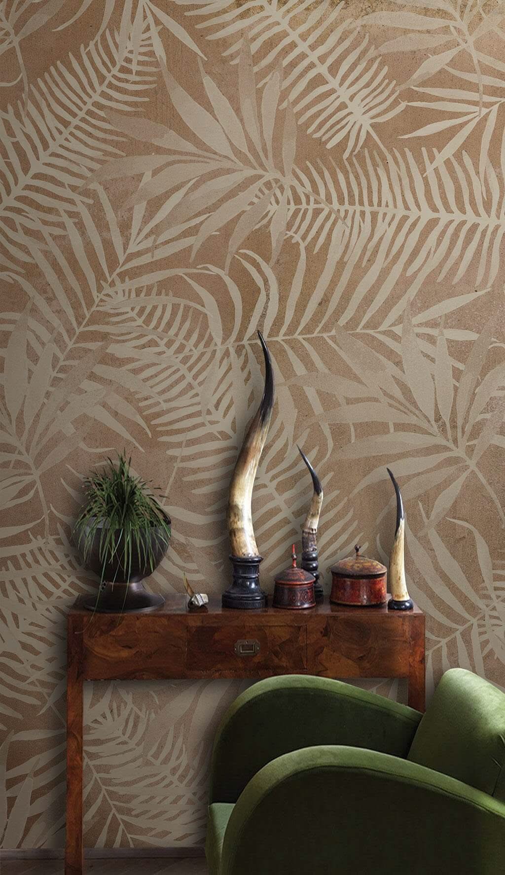 Brown Sketchy Leaves Wallpaper Mural