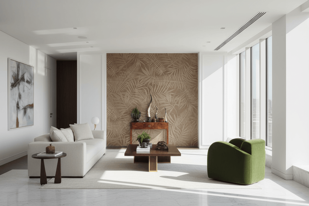 Brown Sketchy Leaves Wallpaper Mural