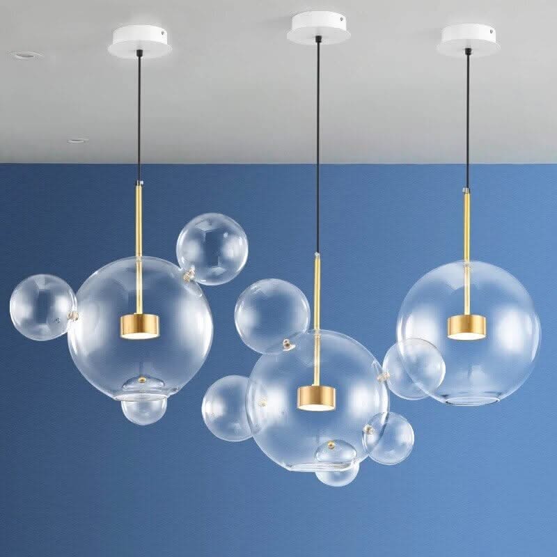 Bubbles Glass Chandelier – Clear & Frosted Multi-Head Pendant Light