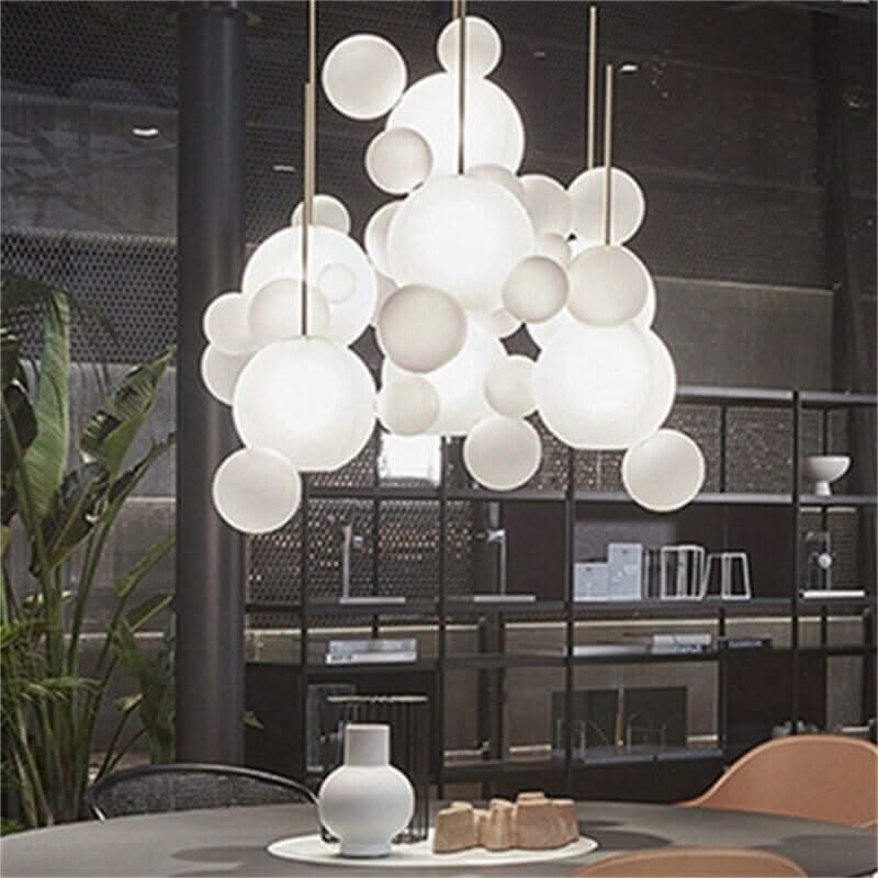 Bubbles Glass Chandelier – Clear & Frosted Multi-Head Pendant Light