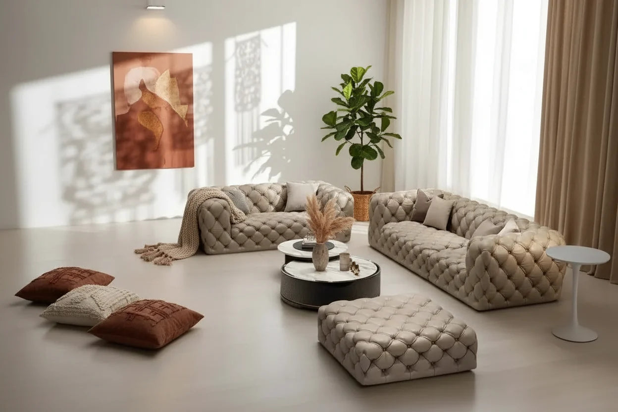 Buckle Chesterfield Sofa Set – Classic Tufted Design