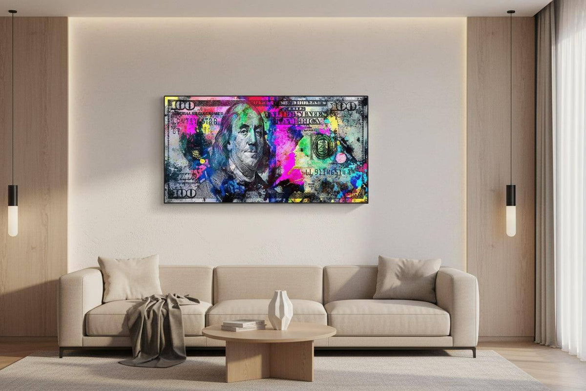 Burning 100 Dollar Bill Colour Canvas Wall Art