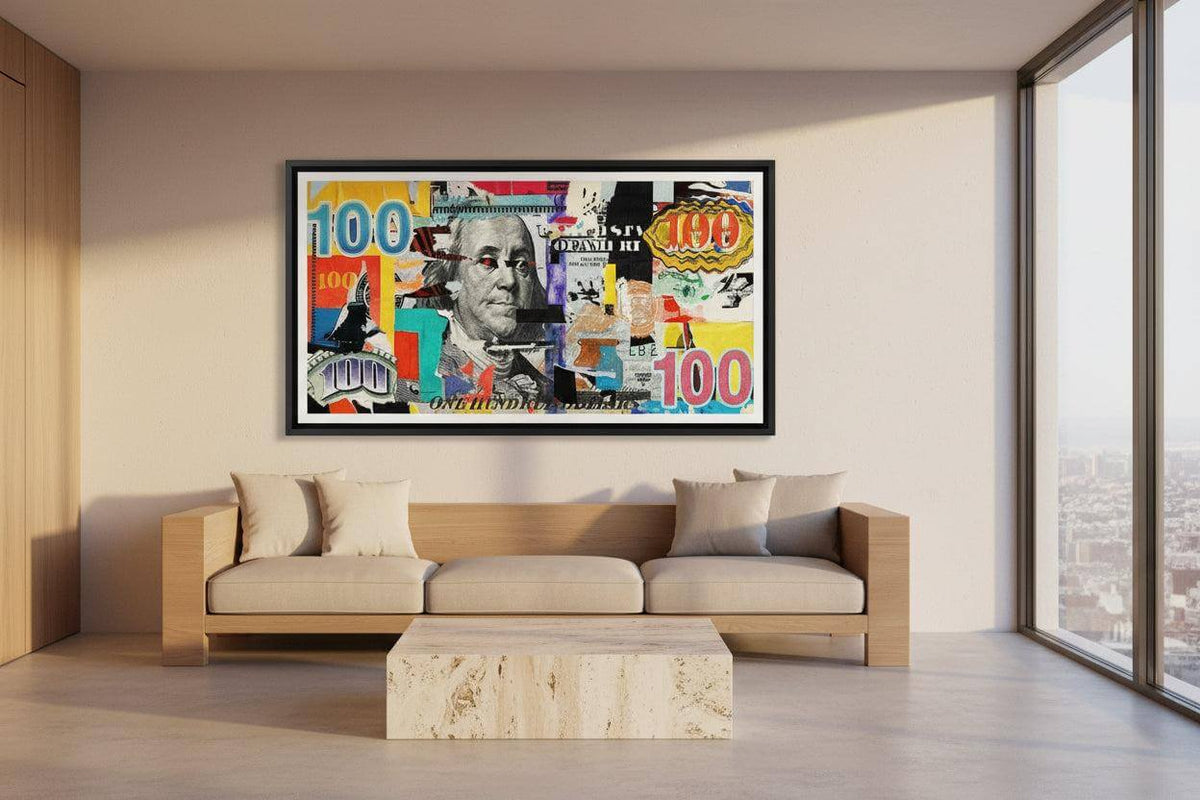 Burning 100 Dollar Bill Torn Canvas Wall Art