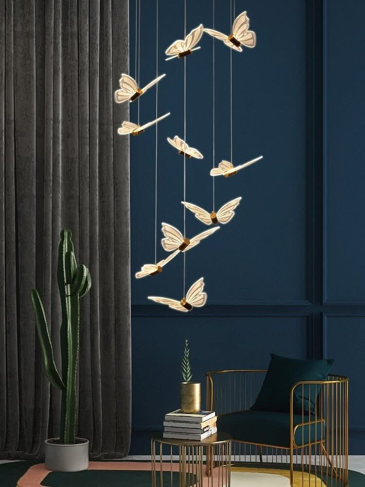 Butterfly Staircase Chandelier – Artistic LED Pendant, 3 to 35 Lights, Dimmable Option