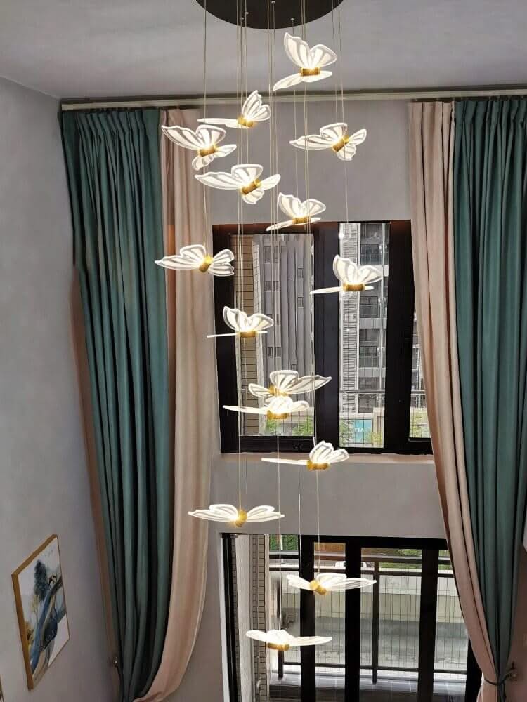 Butterfly Staircase Chandelier – Artistic LED Pendant, 3 to 35 Lights, Dimmable Option