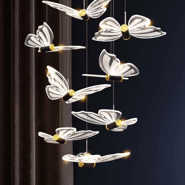 Butterfly Staircase Chandelier – Artistic LED Pendant, 3 to 35 Lights, Dimmable Option