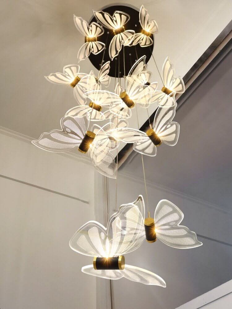 Butterfly Staircase Chandelier – Artistic LED Pendant, 3 to 35 Lights, Dimmable Option
