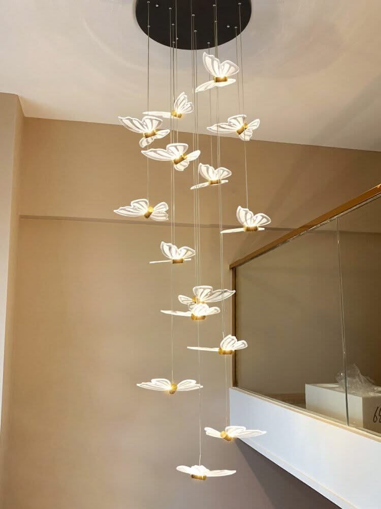 Butterfly Staircase Chandelier – Artistic LED Pendant, 3 to 35 Lights, Dimmable Option