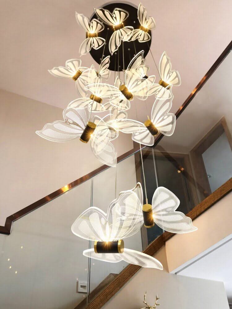 Butterfly Staircase Chandelier – Artistic LED Pendant, 3 to 35 Lights, Dimmable Option