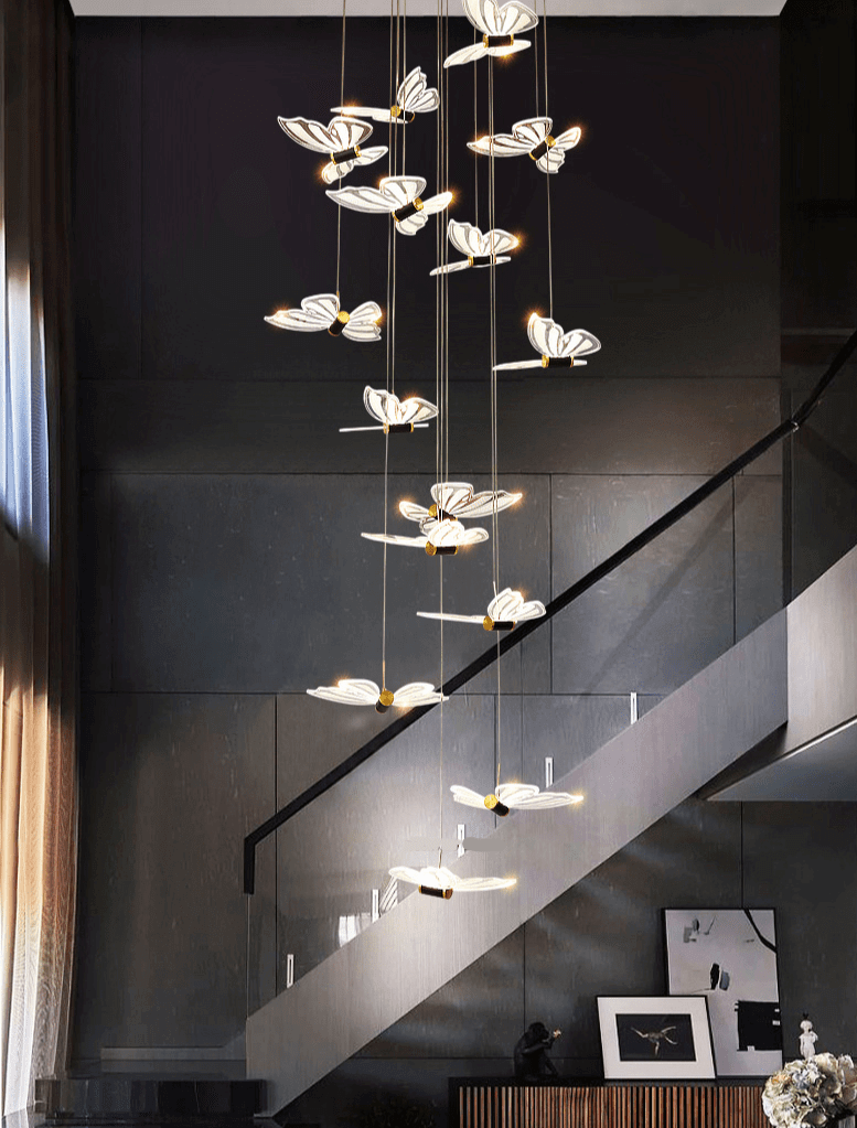 Butterfly Staircase Chandelier – Artistic LED Pendant, 3 to 35 Lights, Dimmable Option