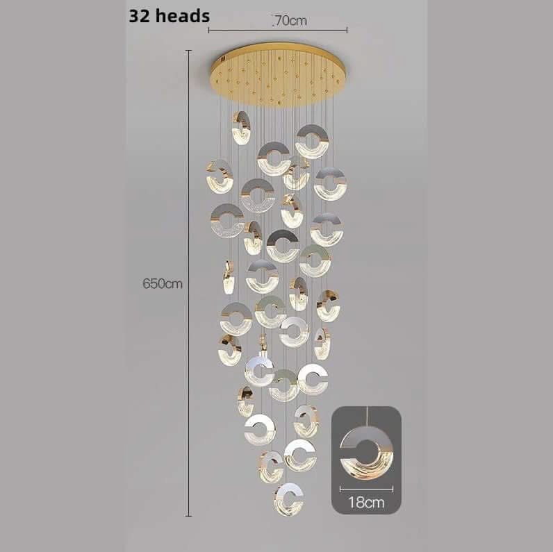 C-Shaped Crystal Staircase Chandelier – Aluminium & Iron LED Pendant, 1 to 21 Heads, 3 Colour Modes