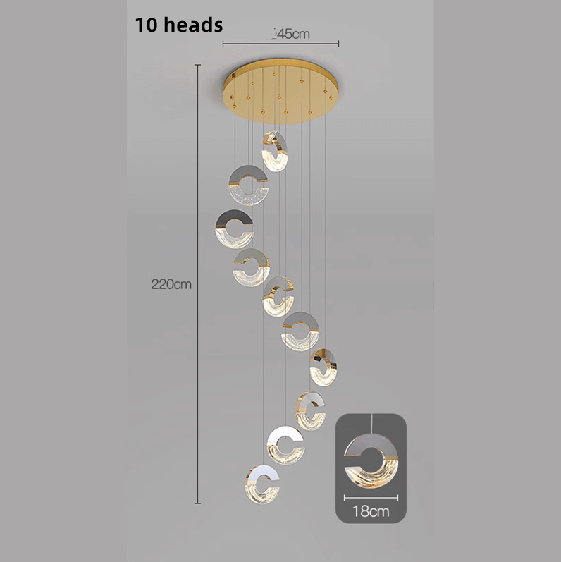 C-Shaped Crystal Staircase Chandelier – Aluminium & Iron LED Pendant, 1 to 21 Heads, 3 Colour Modes