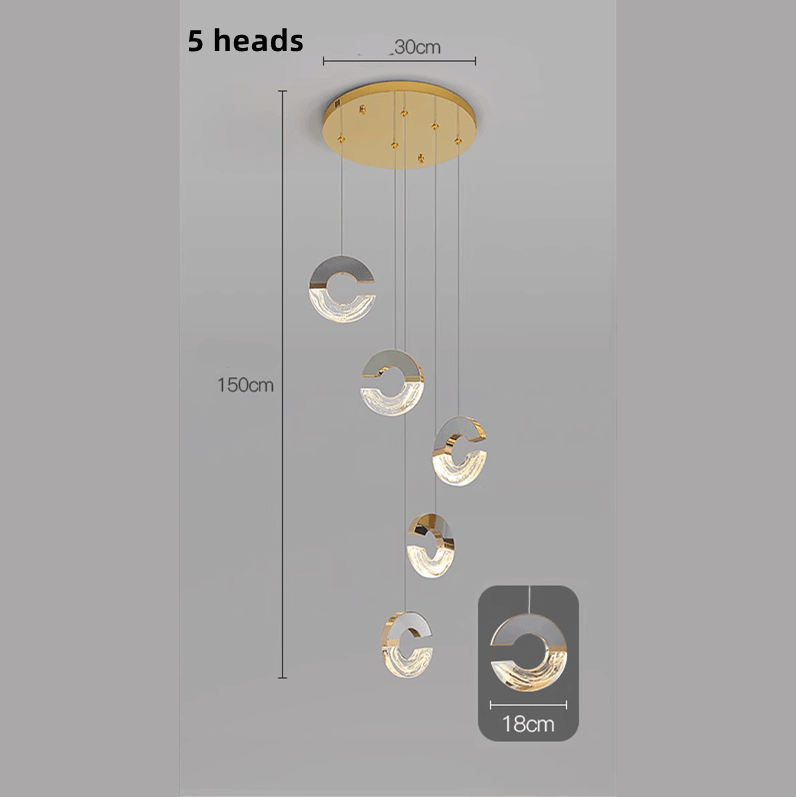 C-Shaped Crystal Staircase Chandelier – Aluminium & Iron LED Pendant, 1 to 21 Heads, 3 Colour Modes