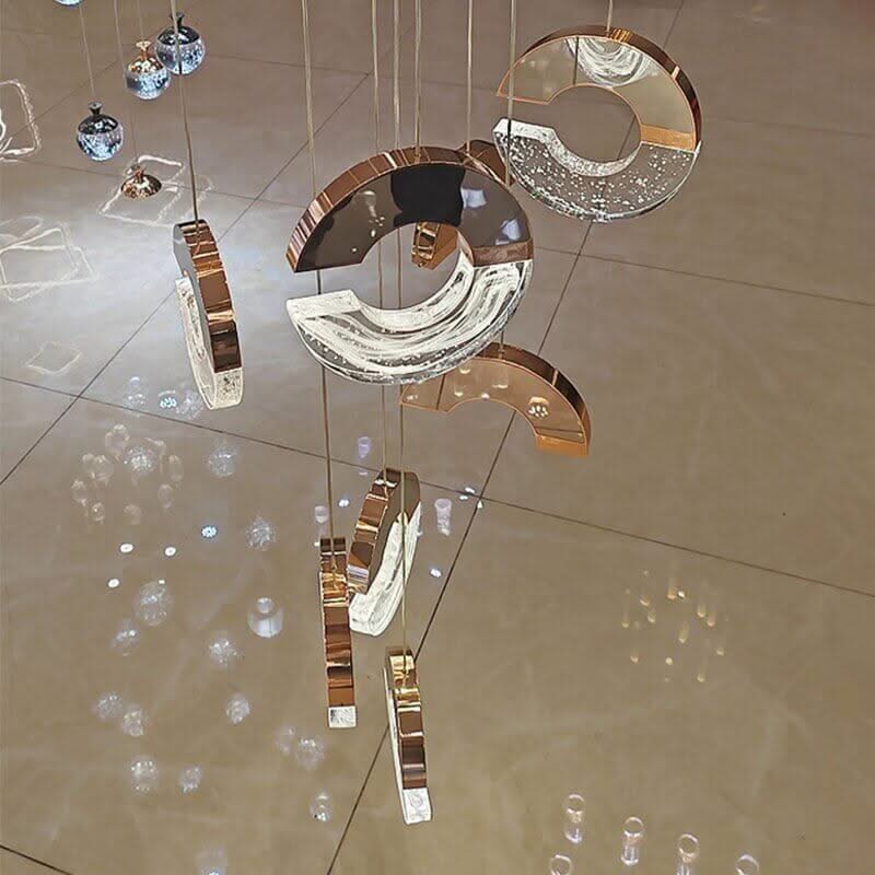 C-Shaped Crystal Staircase Chandelier – Aluminium & Iron LED Pendant, 1 to 21 Heads, 3 Colour Modes