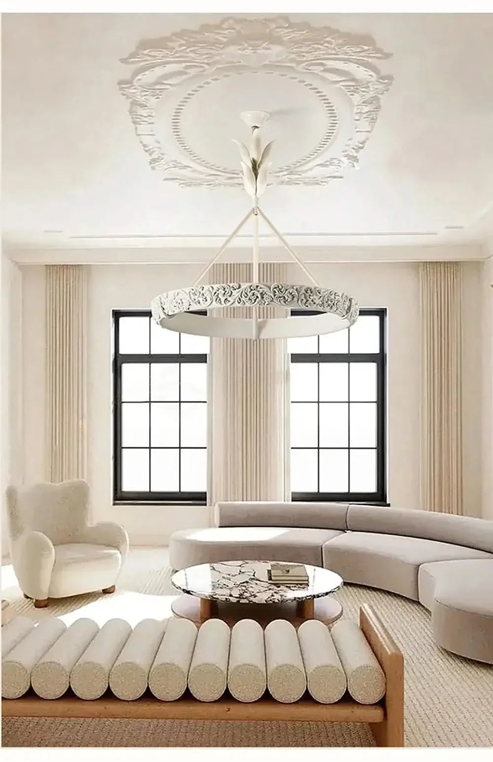 Calderone Resin Ring Ceiling Chandelier – Semi-Flush Mount Iron Resin, CCC & CE Certified, 1-Year Warranty