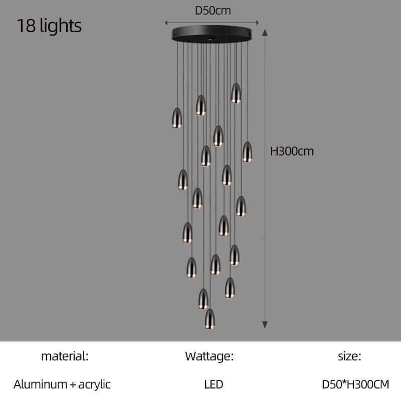 Capsule Design Staircase Chandelier – Aluminium LED Pendant, 1 to 20 Lights, Warm & Cool White