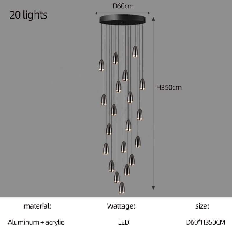 Capsule Design Staircase Chandelier – Aluminium LED Pendant, 1 to 20 Lights, Warm & Cool White