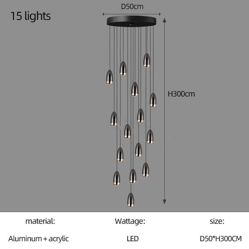Capsule Design Staircase Chandelier – Aluminium LED Pendant, 1 to 20 Lights, Warm & Cool White