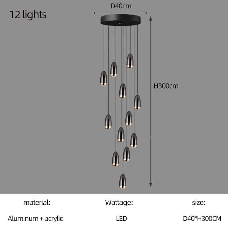 Capsule Design Staircase Chandelier – Aluminium LED Pendant, 1 to 20 Lights, Warm & Cool White